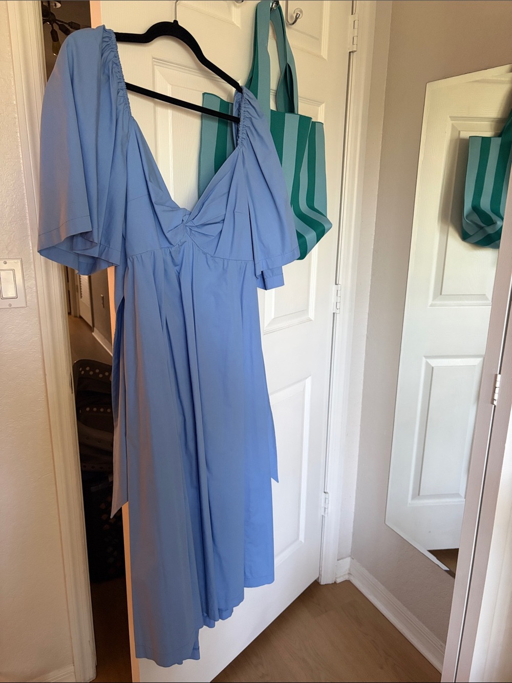 Abercrombie Soft Blue V-Neck Midi Dress with Flutter Sleeves